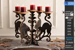 Halloween Wooden Candle Holder Laser Cut | Gothic Candelabra Product Image 1