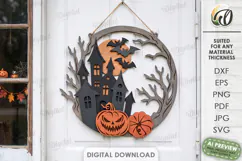 Halloween Wreaths Laser Cut. Door Sign. Wall Hanger SVG Product Image 1