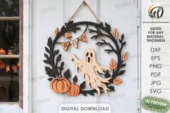 Halloween Wreaths Laser Cut. Door Sign. Wall Hanger SVG Product Image 2