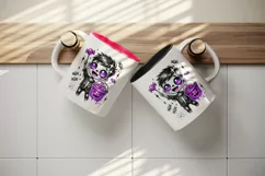 Halloween zombie holding neon purple candy bucket print 20 oz tumbler skinny mug wrap clipart t-shirt sublimation printable design