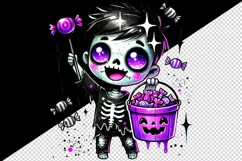 Halloween zombie holding neon purple candy bucket print 20 oz tumbler skinny mug wrap clipart t-shirt sublimation printable design