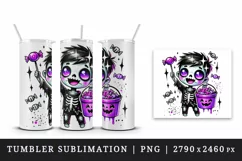 Halloween zombie holding neon purple candy bucket print 20 oz tumbler skinny mug wrap clipart t-shirt sublimation printable design