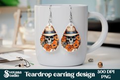 Halloween skull sunflower PNG teardrop earring