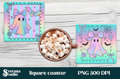 Iridescent Halloween square coaster sublimation design PNG Product Image 1