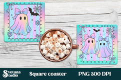 Iridescent Halloween square coaster sublimation design PNG Product Image 1
