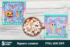 Iridescent Halloween square coaster sublimation design PNG Product Image 1