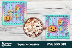 Iridescent Halloween square coaster sublimation design PNG Product Image 1