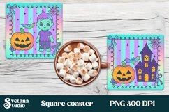 Iridescent Halloween square coaster sublimation design PNG Product Image 1