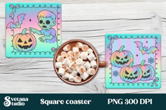 Iridescent Halloween square coaster sublimation design PNG Product Image 1