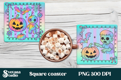 Iridescent Halloween square coaster sublimation design PNG Product Image 1