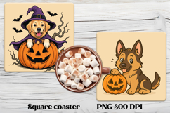 Halloween cute dog square coaster | Halloween coaster PNG Product Image 1
