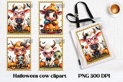 Cute Halloween cow clipart PNG | Halloween postage stamp Product Image 1