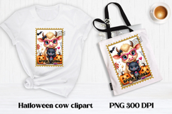 Cute Halloween cow clipart PNG | Halloween postage stamp Product Image 1