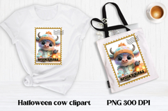 Cute Halloween cow clipart PNG | Halloween postage stamp Product Image 1