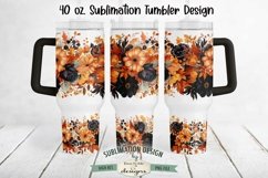 Halloween Orange Black Flowers 40oz Sublimation Tumbler Wrap Product Image 1