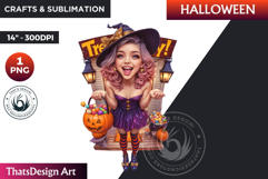 Cute Witch Clipart, Halloween clipart, witch sublimation PNG Product Image 1