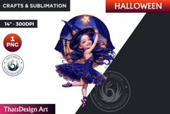 Cute Witch Clipart, Halloween clipart, witch sublimation PNG Product Image 1