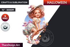 Cute Witch Clipart, Halloween clipart, witch sublimation PNG Product Image 1