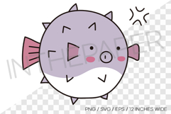 Cute angry pufferfish PNG summer clipart sea animal illust Product Image 1