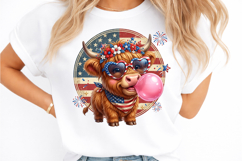 Hand Drawn 4th of July Highland Cow PNG Product Image 2