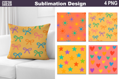 Hand-drawn Background Pillow | Bow Heart Stars Sun Print Product Image 1