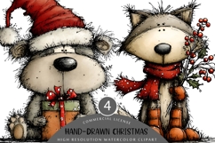 Cute Hand-Drawn Christmas Animals PNG | Holiday Watercolor Product Image 1