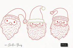 Hand Drawn Santa Heads Clipart | Christmas PNG Product Image 1