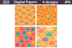 Hand Drawn Digital Paper | Kids Rainbow Cloud Polka Dot Product Image 2