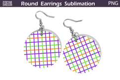 Purple Geometric Round Earrings | Hand Drawn Green Earrings Product Image 1