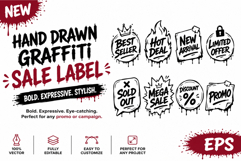 Hand Drawn Graffiti Sale Label Set Messy Badge Promo EPS Product Image 1