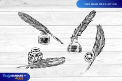 Hand Drawn Ink and Feather Clipart Set - Scrapbooking PNG Product Image 1