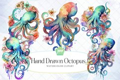 Hand Draw Octopus Watercolor Sublimation Clipart Product Image 1
