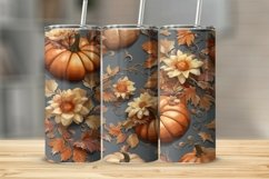 Hand Drawn Pumpkins Flowers Tumbler Sublimation Wrap Product Image 1