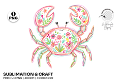 summer crab clipart, floral crab png, coastal clipart png, hand drawn crab, beach crab design, ocean animal png, seaside clipart, summer coastal png, crab sublimation, beach lover design
