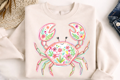 summer crab clipart, floral crab png, coastal clipart png, hand drawn crab, beach crab design, ocean animal png, seaside clipart, summer coastal png, crab sublimation, beach lover design