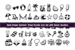 Hand Drawn Summer Travel Doodle Icon Set | Beach Vacation Product Image 1