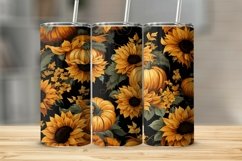 Hand Drawn Sunflowers and Pumpkins Tumbler Sublimation Wrap Product Image 1