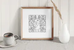 Hand Drawn Swan and Iris Art Nouveau Coloring Page SVG PDF