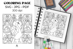 Hand Drawn Swan and Iris Art Nouveau Coloring Page SVG PDF