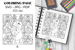 Hand Drawn Swan and Iris Art Nouveau Coloring Page SVG PDF