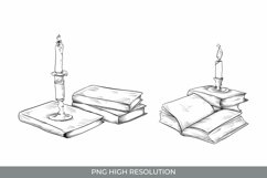 Hand Drawn Vintage Books and Candle Clipart Product Image 1