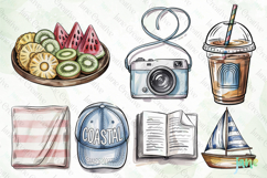Hand-Drawn Watercolor Flat Lay Summer Clipart Product Image 3