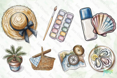 Hand-Drawn Watercolor Flat Lay Summer Clipart Product Image 5