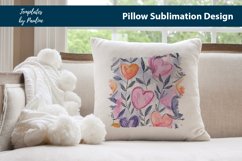 Hand-drawn watercolor hearts with leaves Pillow Cover printable background