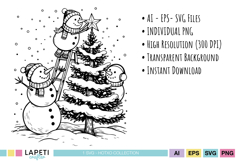 Hand drawn winter snowman illustration SVG