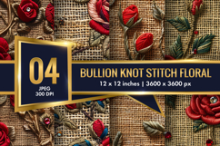 Hand Embroidered Red Roses Bullion Knot Stitch Floral Design Product Image 1