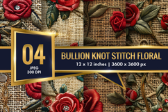 Hand Embroidered Red Roses Bullion Knot Stitch Floral Design Product Image 1