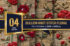 Hand Embroidered Red Roses Bullion Knot Stitch Floral Design Product Image 1