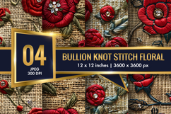 Hand Embroidered Red Roses Bullion Knot Stitch Floral Design Product Image 1