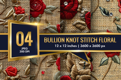 Hand Embroidered Red Roses Bullion Knot Stitch Floral Design Product Image 1
